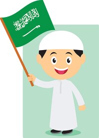 boy in traditional costume with flag saudi arabia clipart