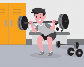 boy lifting weights inside gym gray color