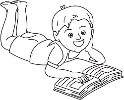 boy lying with reading book black outline