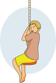boy on playground hanging rope swing
