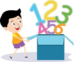 boy opening box full of numbers emerging math clipart