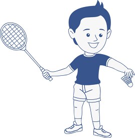 boy playing badminton blue lines clipart