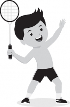 boy playing badminton sports gray clipart