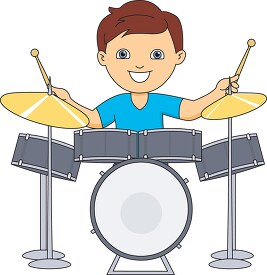 boy playing drumset clipart