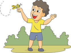 boy playing in the garden with butterfly clipart