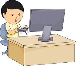 boy playing video games with joystick on computer