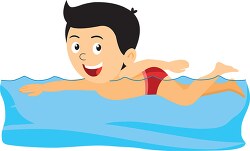 boy practicing swimming strokes in pool clipart
