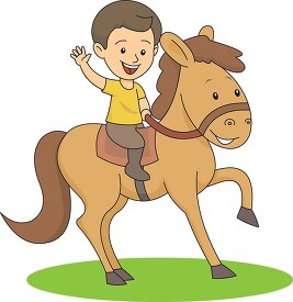 boy preparing to go horseback riding clipart