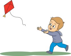 boy running behind kite clipart