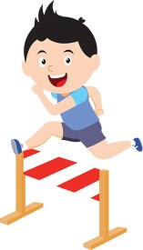 boy running in hurdle race track and field clipart