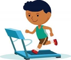 boy running on treadmill to promote health clipart