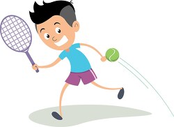 boy running playing tennis clipart