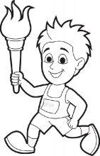 boy running with olympic torch clipart  outline bw2