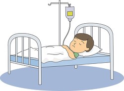 boy sick in hospital bed with iv bottl