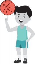 boy spinning basketball on finger gray color clipart
