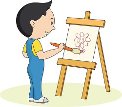 boy standing at art easel painting clipart