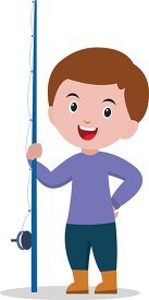boy standing holding fishig rod clipart