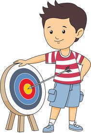 boy standing near target with his perfact shot archery clipart 2