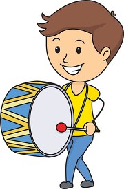 boy standing playing a large drum