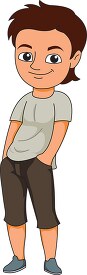 boy standing putting hands in pocket and smiling clipart