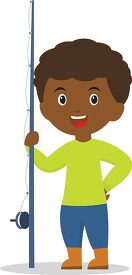 boy standing with his fishig rod clipart