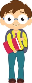 boy student with his bag pack and book back to school clipart