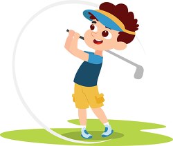 boy swinging golf club clipart