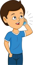 boy talking on mobile cell phone clipart
