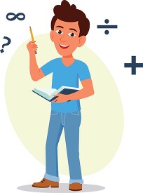 boy thinking about solving math problem clipart