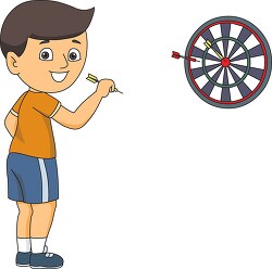 boy throwing arrow on dartboard clipart
