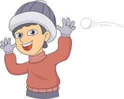 boy trying to escape from snowball clipart