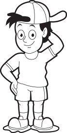 boy wearing backwards hat cartoon style outline clipart
