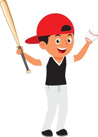 boy wearing baseball hat holding baseball bat and ball  clipart