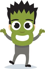 boy wearing scary green monster halloween mask clipart