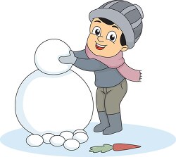 boy wearing winters clothes building snowman clipart