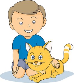 boy with pet cat clipart