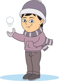 boy with snowball in his hand clipart