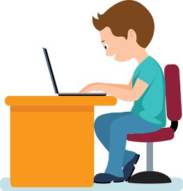 boy working on laptop classroom school clipart