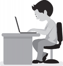 boy working on laptop classroom school gray clipart