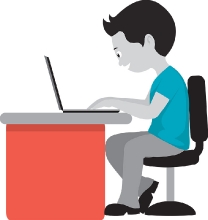 boy working on laptop classroom school gray color clipart