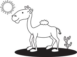 camel in desert black white outline cliprt
