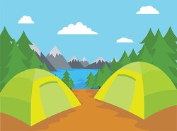 camping outdoor near mountain lake with tents clipart