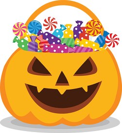 candy in trick or treat pumpkin bag halloween clipart