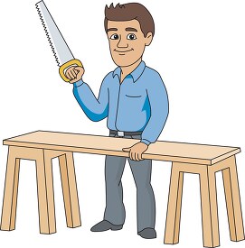 carpenter with saw workbench clipart