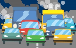cars in traffic polluting the air animated clipart