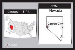 carson city nevada state us map with capital bw gray