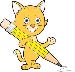 cartoon cat holding a pencil clipart