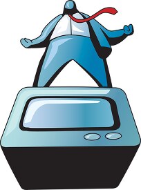 cartoon of a man standing on top of a computer