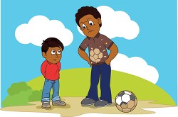 cartoon style angry father gets hit with sons soccer ball