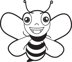 cartoon style bee black white outline clipart
